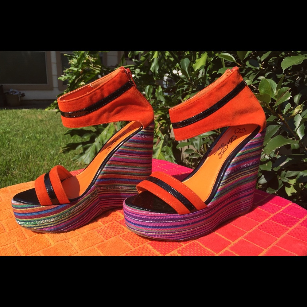 DbDk Fashion Orange and Multicolor Wedges